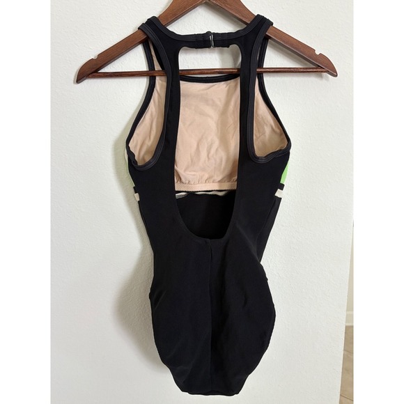 Vintage Jag Black Green White Ribbed Swimsuit Sleeveless Size 6 Womens USA Made - Picture 2 of 6